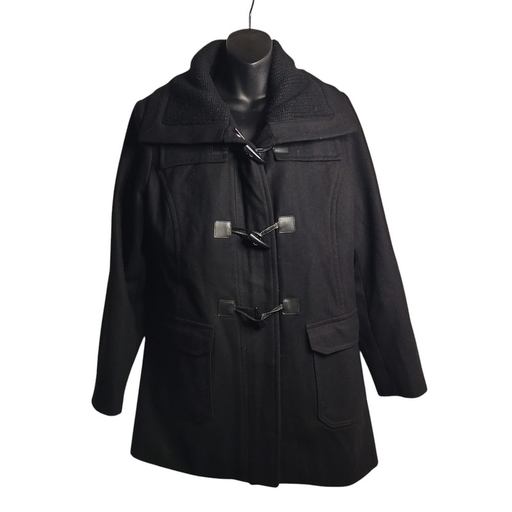 Coldwater Creek Women's Black Wool Blend Pea Coat Lined Zip Button Size L